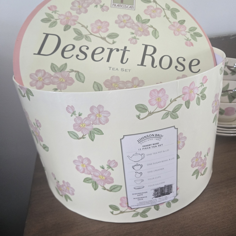 Floral Ceramic Tea Set with Pink and Green Accents - Picture 2 of 12